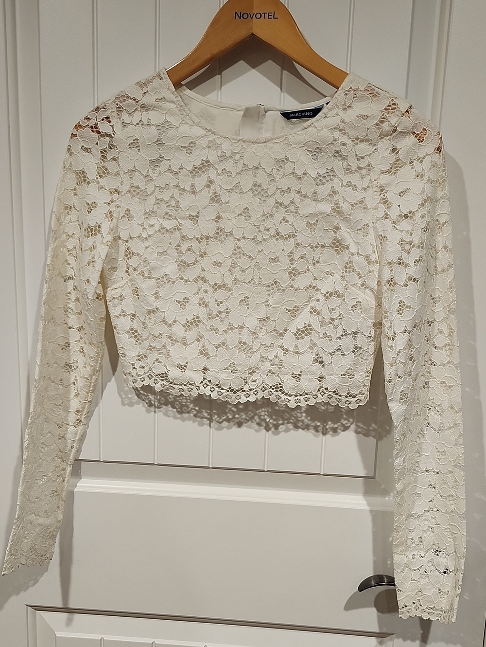 Marciano Cream Lace Long-Sleeve Cropped Top & Pencil Skirt